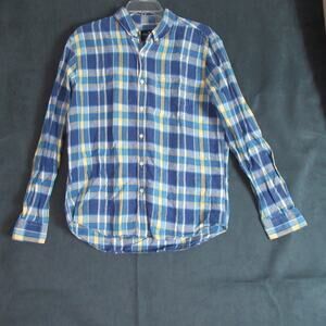 American Eagle Shirt Men Medium Blue Plaid Seriously Soft Button Up Preppy Woven